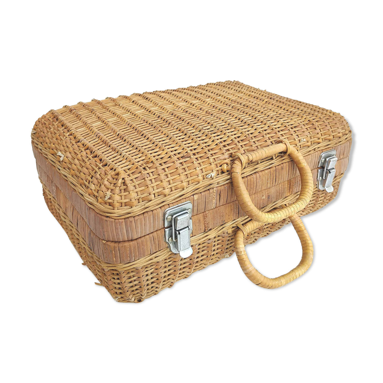 Rattan suitcase and wicker interior flowered