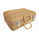 Rattan suitcase and wicker interior flowered