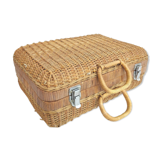 Rattan suitcase and wicker interior flowered
