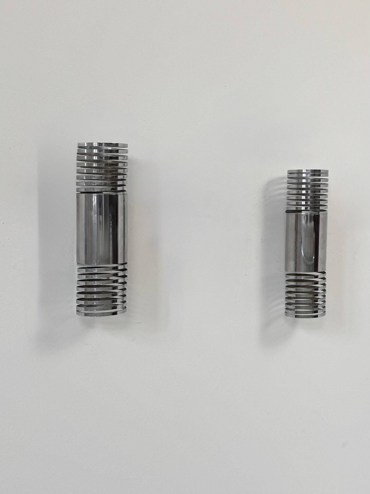 Pair of vintage chrome metal wall lights, France 1970.