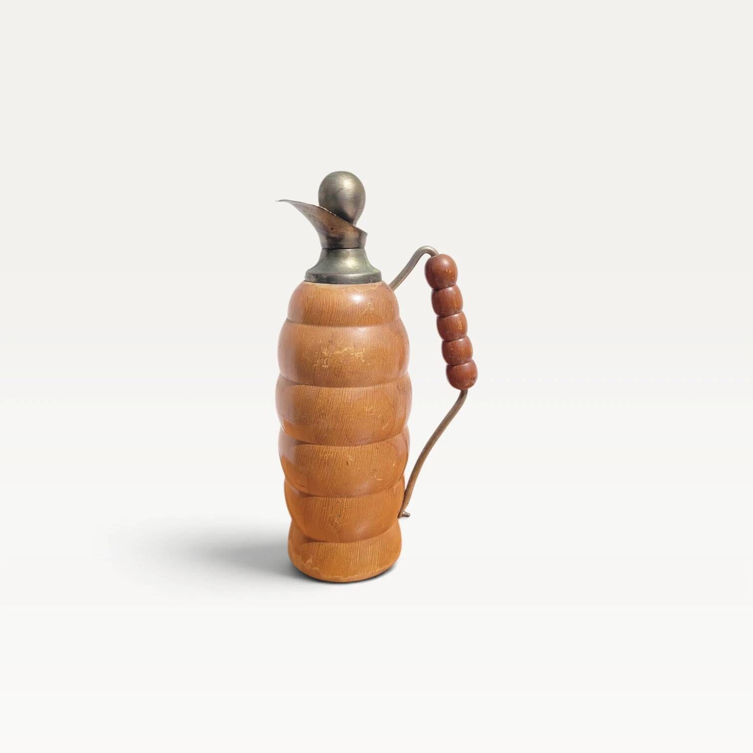 Vintage wooden turned thermos bottle signed T. Ergök