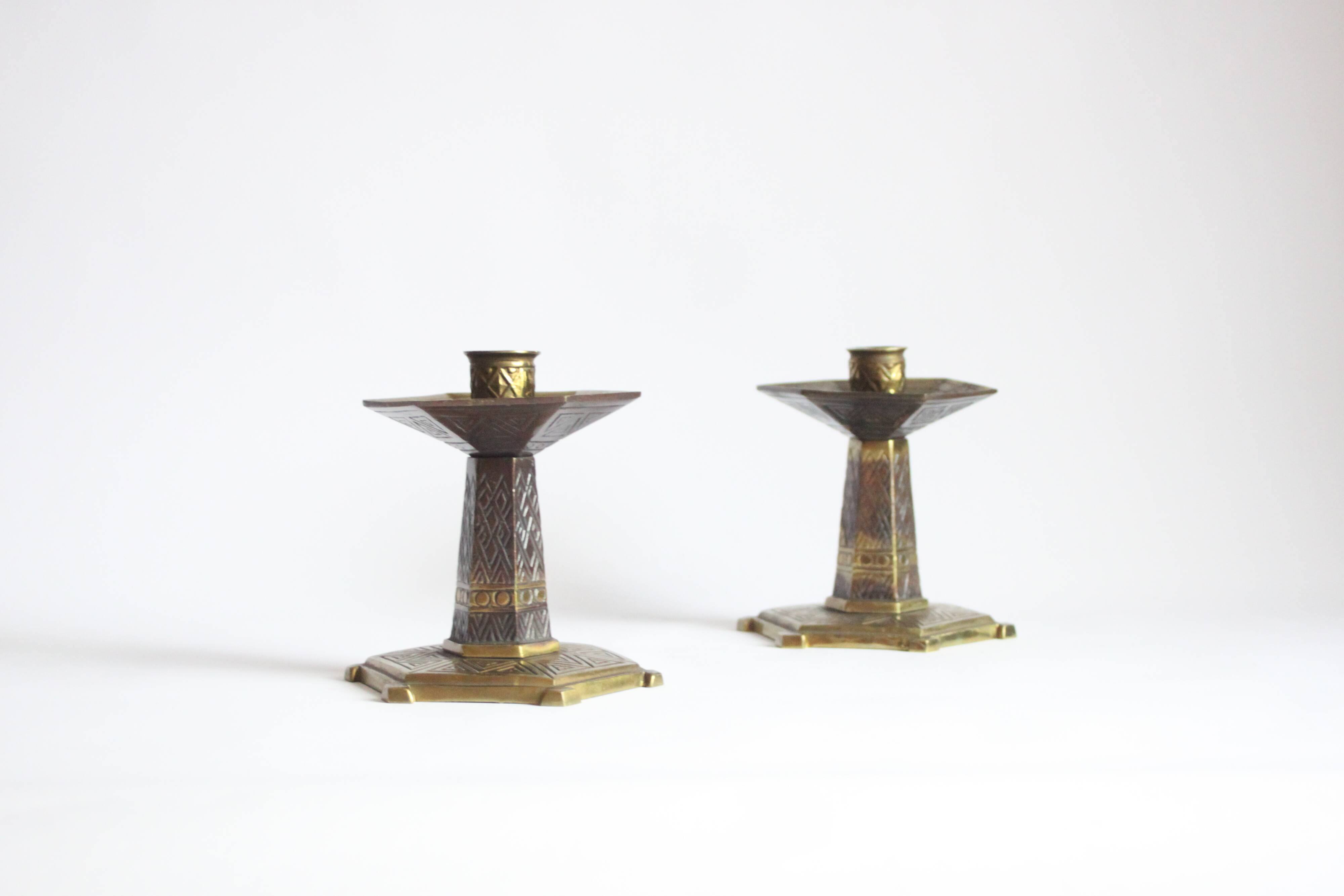 Art deco altar candle sticks in brass, 1920s