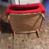 Fauteuil vintage années 60/70 en velours ras rouge