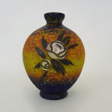 Vase Art Déco de Delatte Nancy en verre marmoréen jaune orangé. Année 30