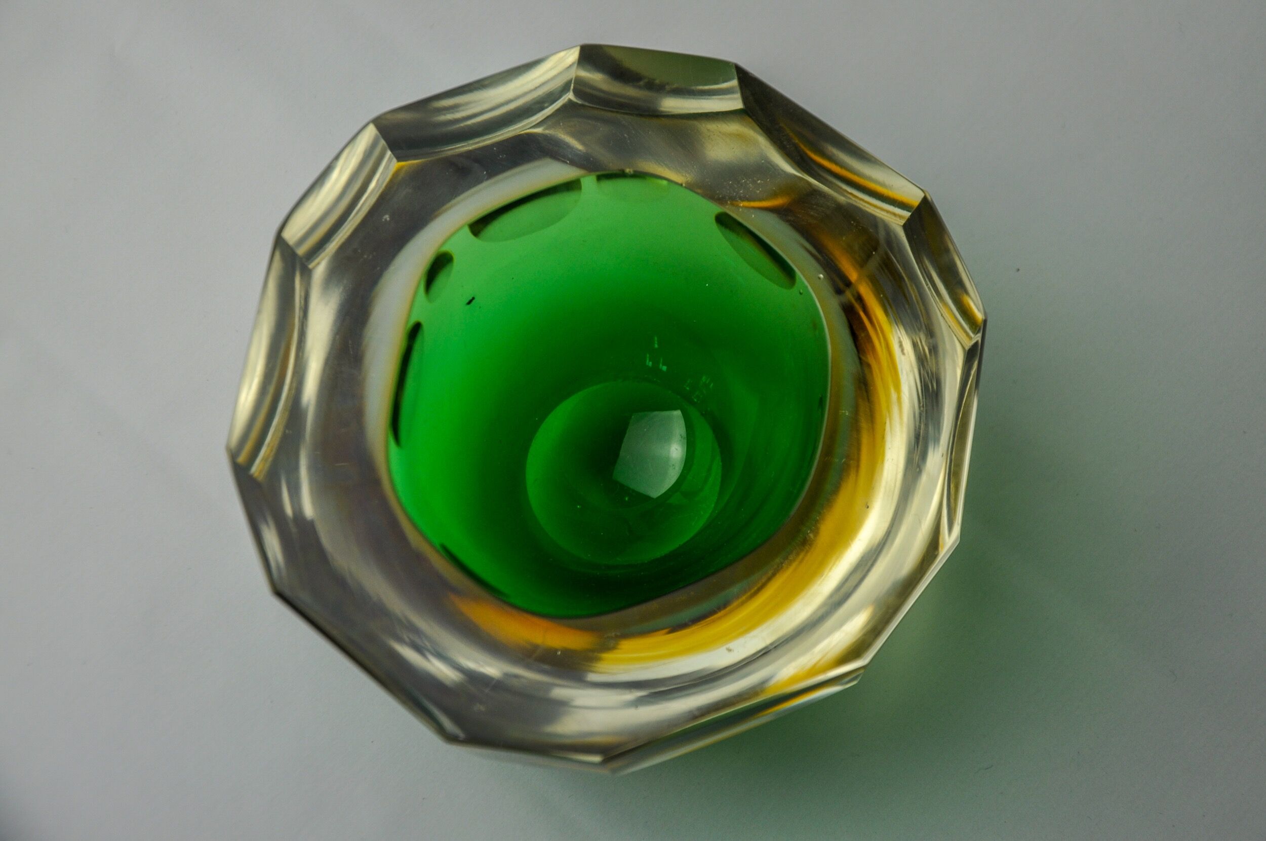Vide poche sommerso vert et jaune par seguso, verre de murano, italie, 1970