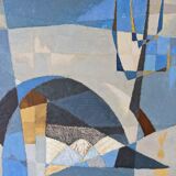 1955 mid-century modern swedish "sea bridge" vintage abstract oil painting, framed