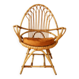 Fauteuils "œuf" en rotin 1960 et son coussin