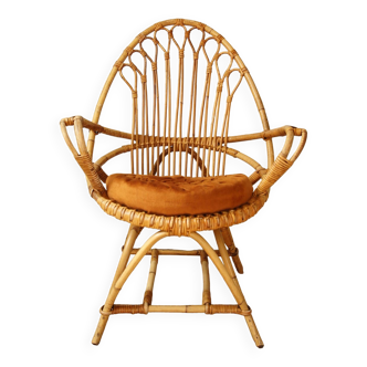 Rattan “egg” armchairs 1960 & its cushion