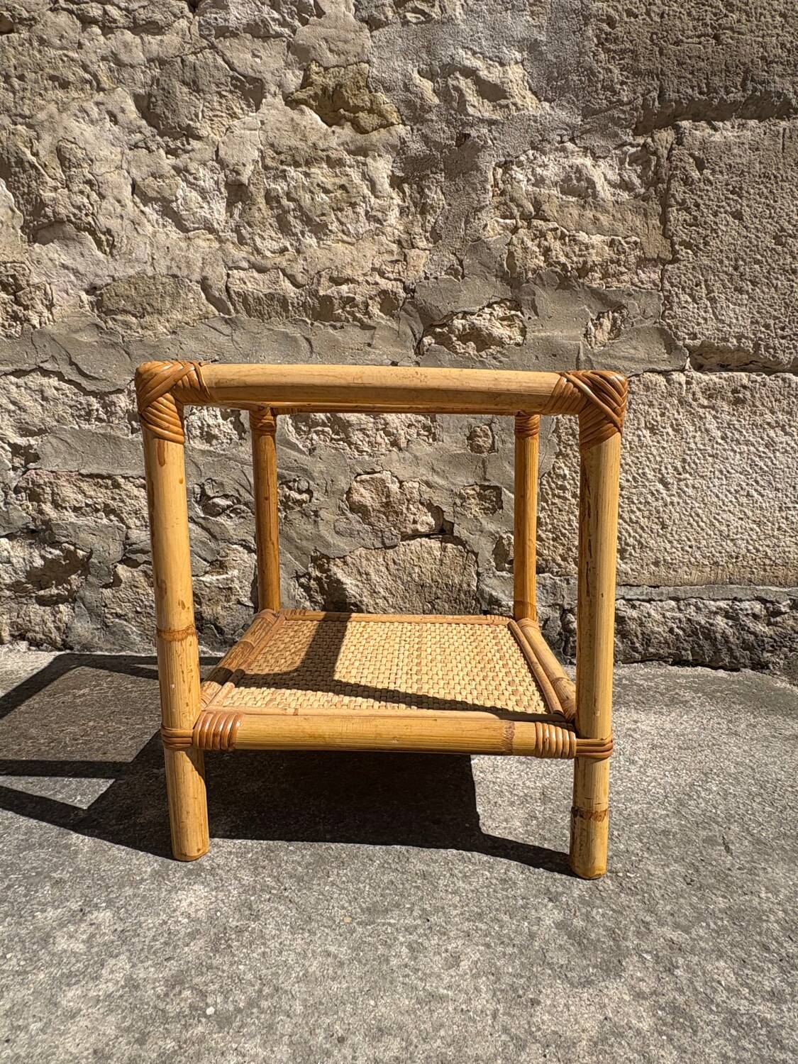 Bamboo and smoked glass side table, 1970s