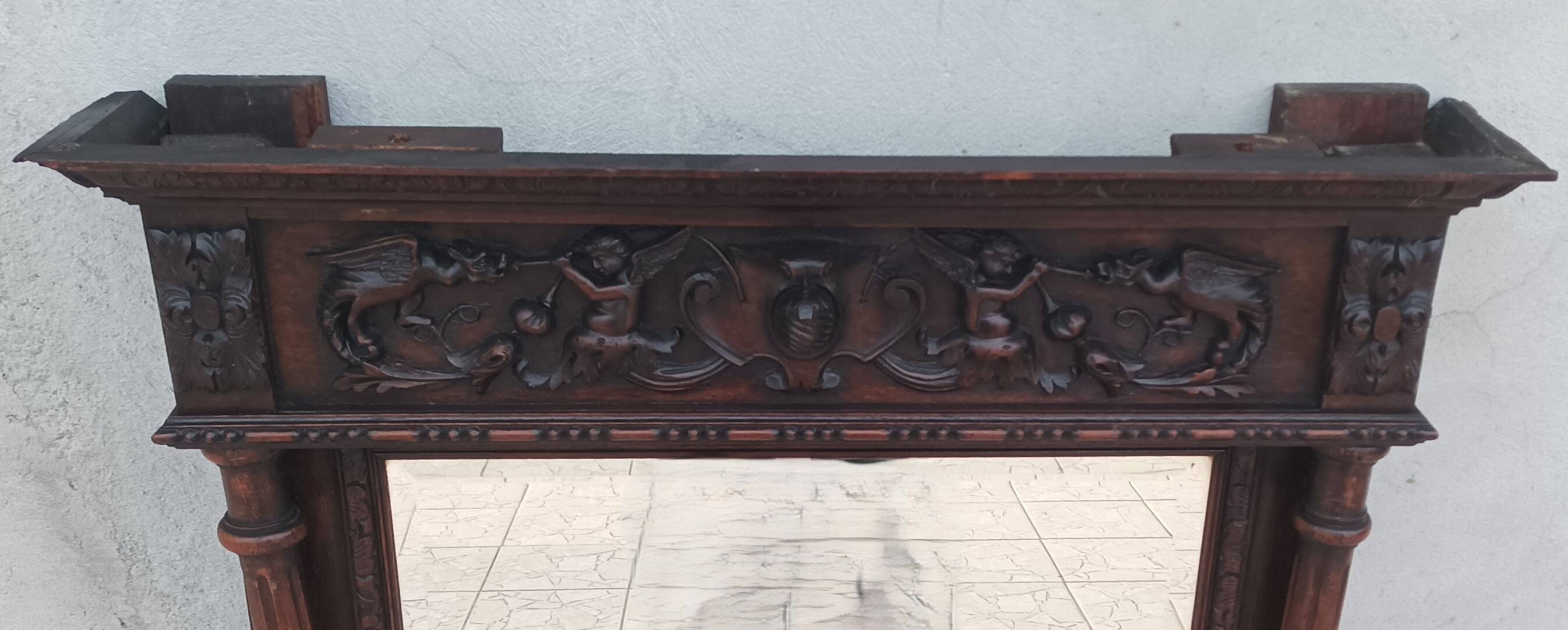 19th century Renaissance oak mirror