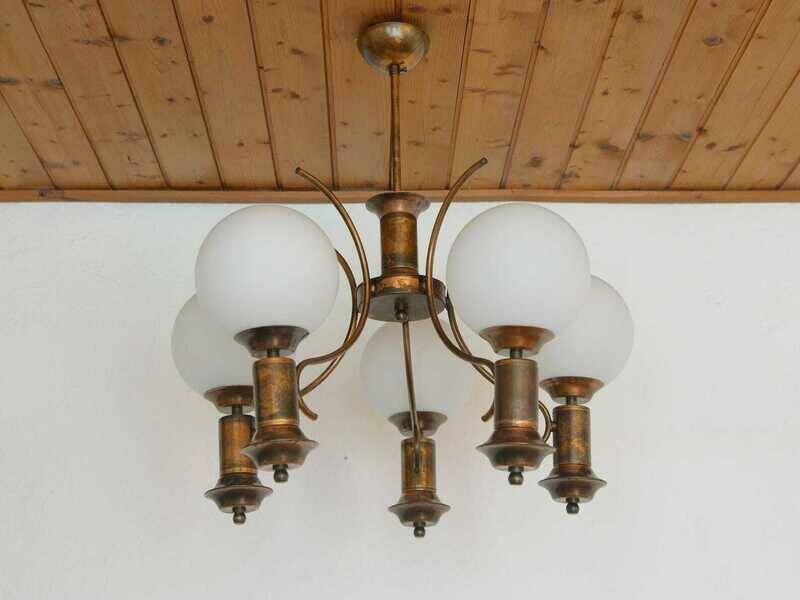 Vintage Copper Pendant Lamp / Hanging Light / Colonial Chandelier 1970's