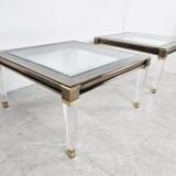 Tables d’appoint vintage en lucite et laiton, années 1980