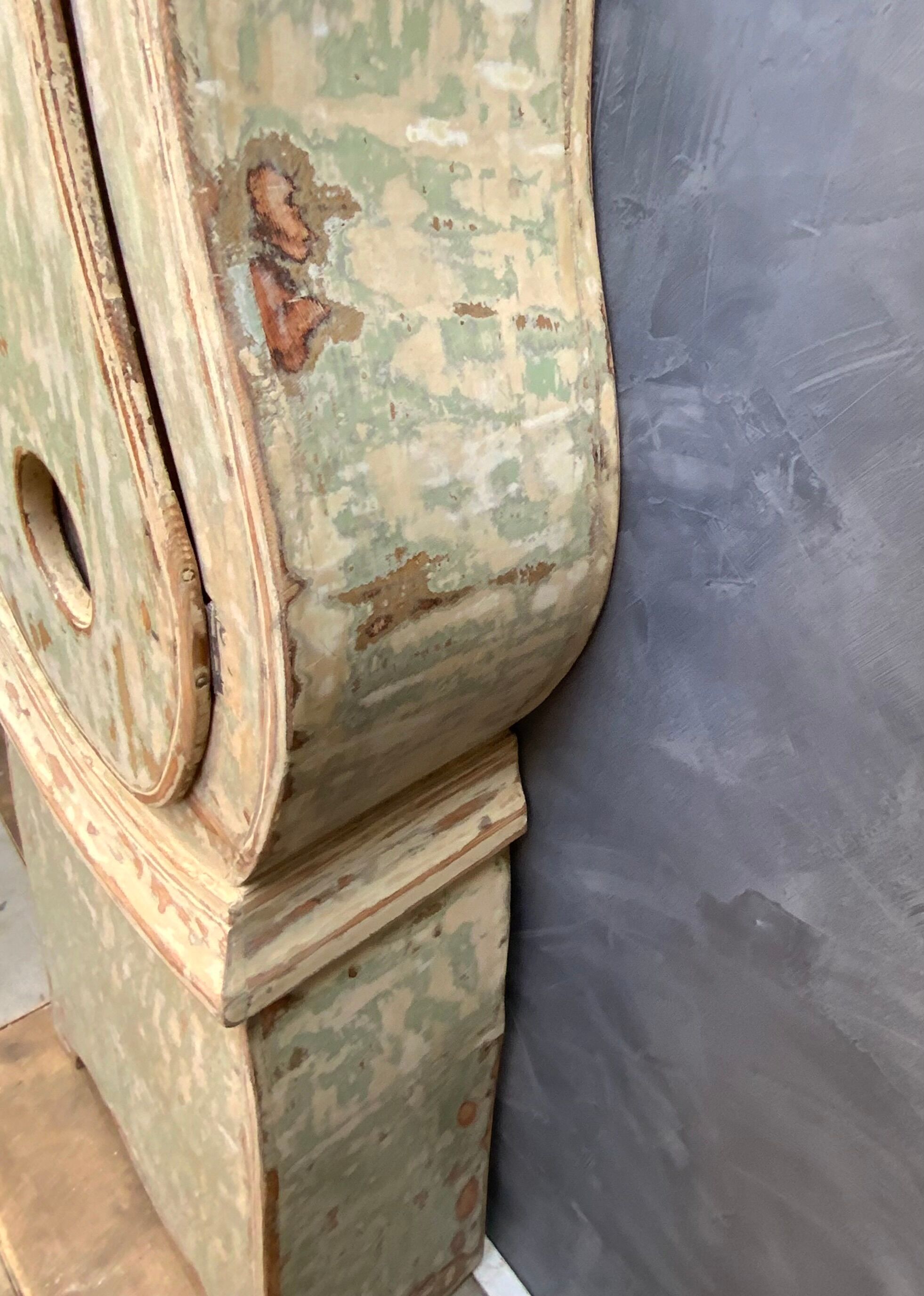 Antique mora clock long case, mint colour wood case 1800s