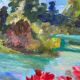 Old oil painting / landscape painting and flowers
