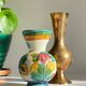 Vintage handcrafted ceramic and brass vases