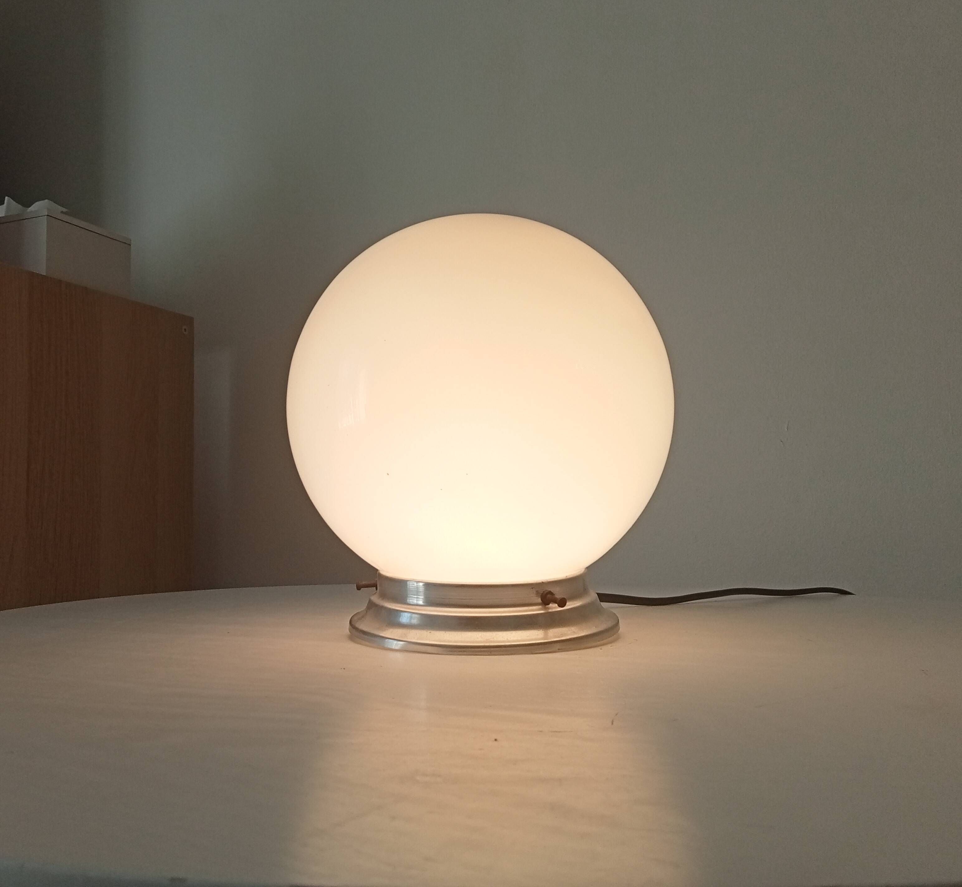 Vintage opaline and aluminium ceiling light from the 1950s.