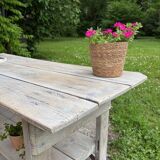 Console, établi en bois blanchi