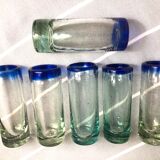 Handmade cobalt blue tequila glasses made of recycled glass