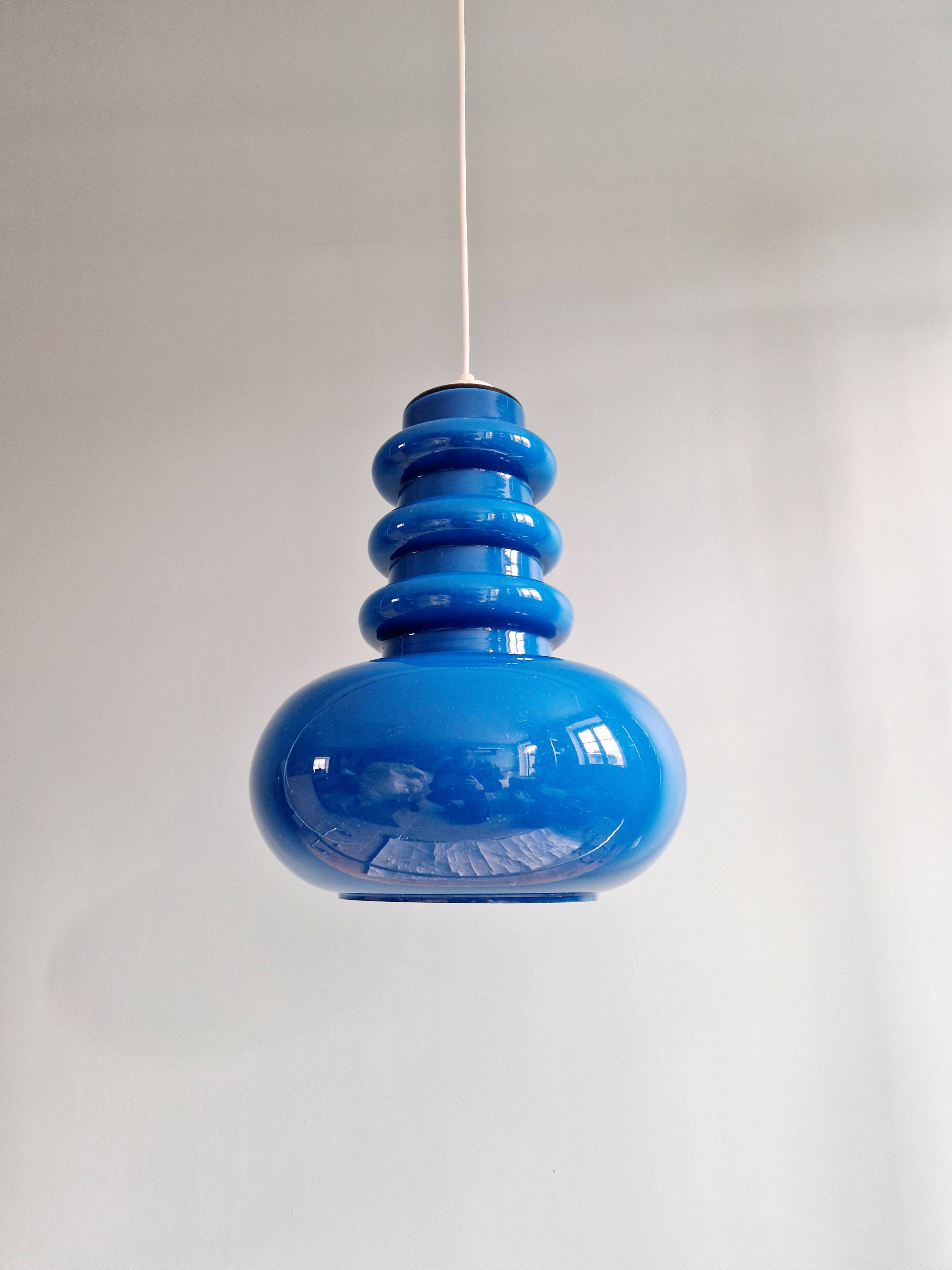 Large Space Age pendant light in blue opaline, 1960s-70s