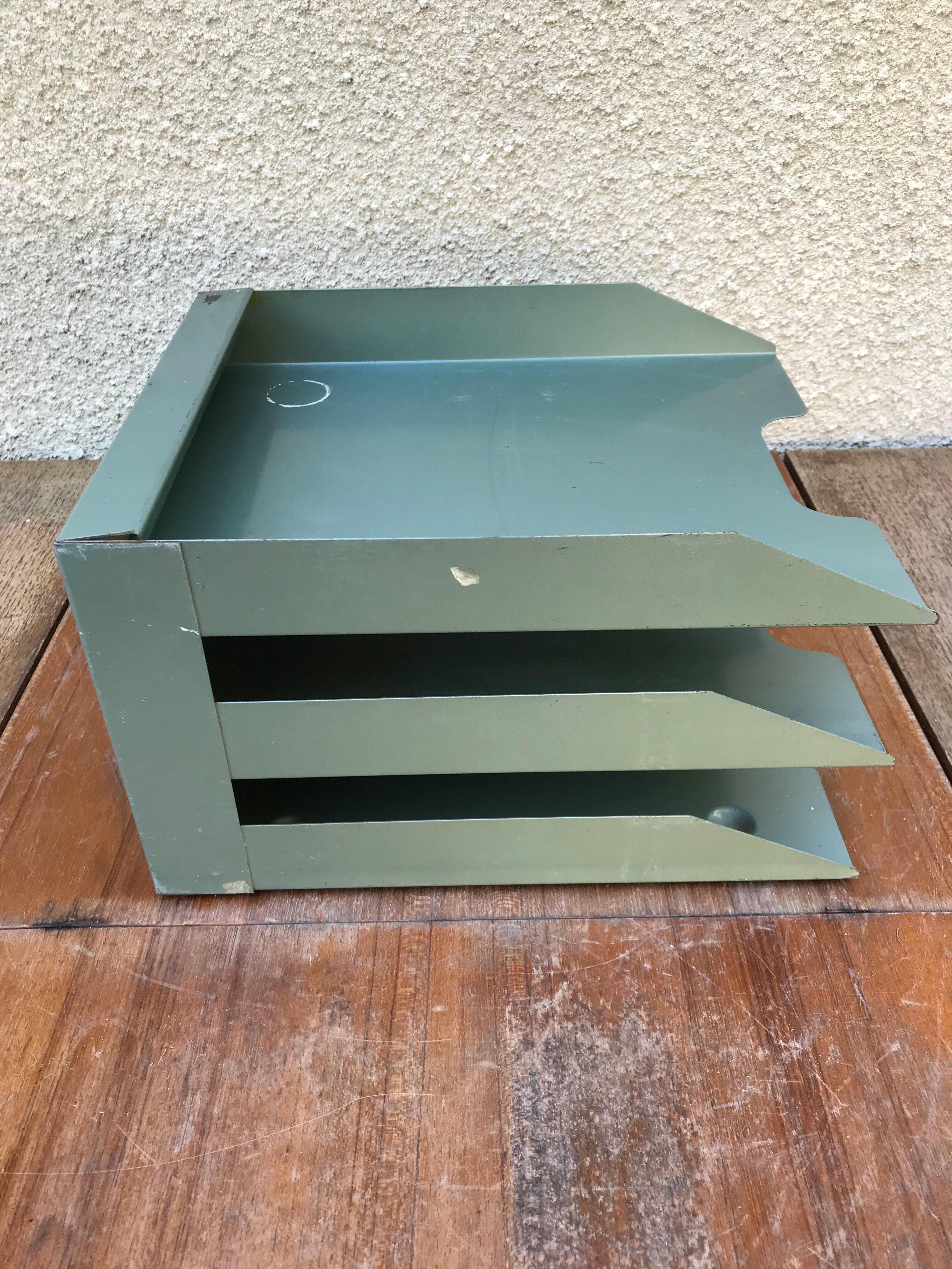 Former Locker Door Documents 3 Compartments Metal Green Vintage Workshop