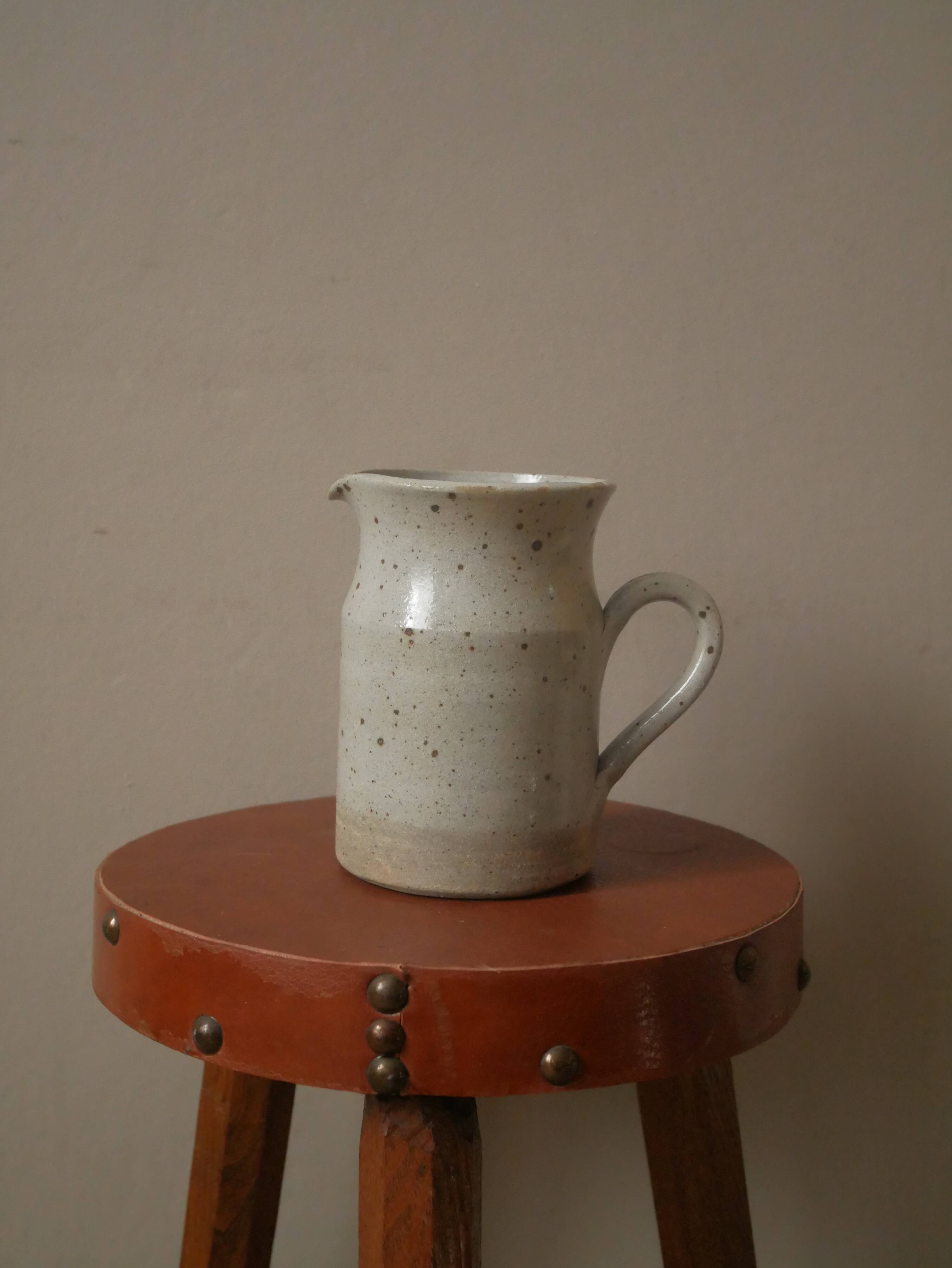 Vintage stoneware pitcher vase with handle Scandinavian country decoration handcrafted ceramic