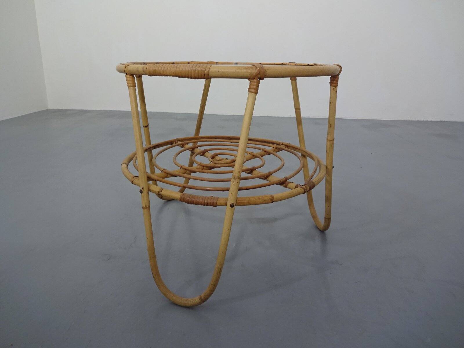 Italian Bamboo & Glass Coffee Table, 1950s