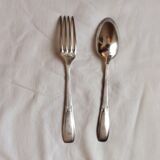 Old silver metal spoon and fork