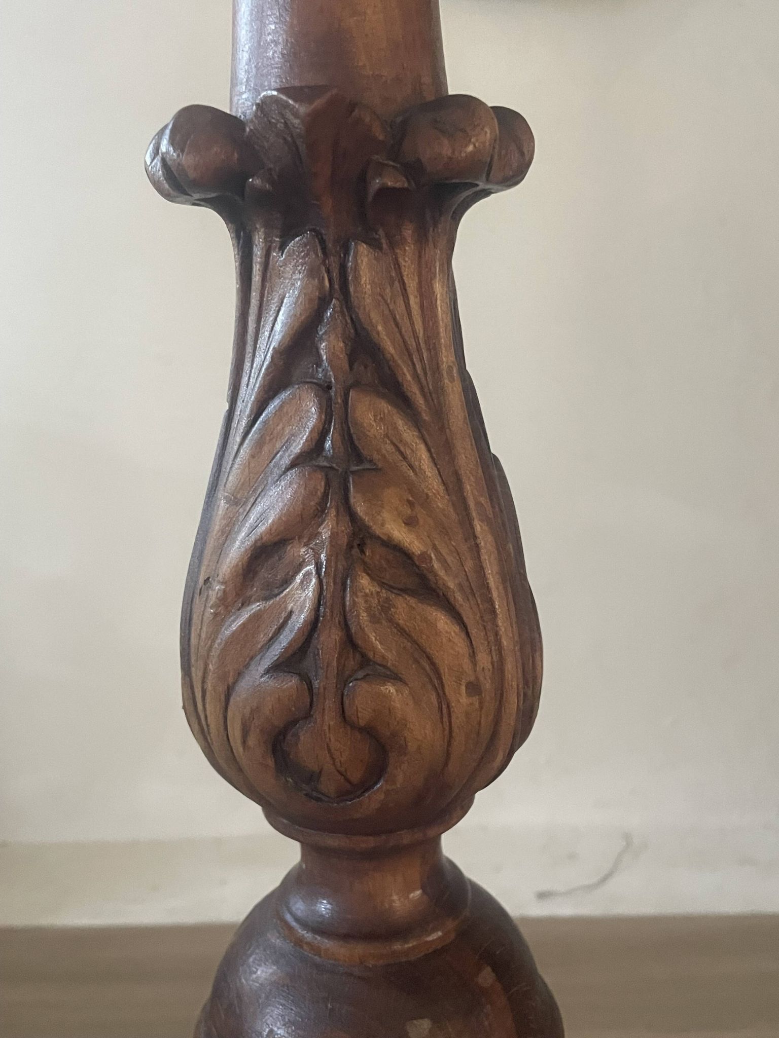 Antique carved wooden lamp 67cm
