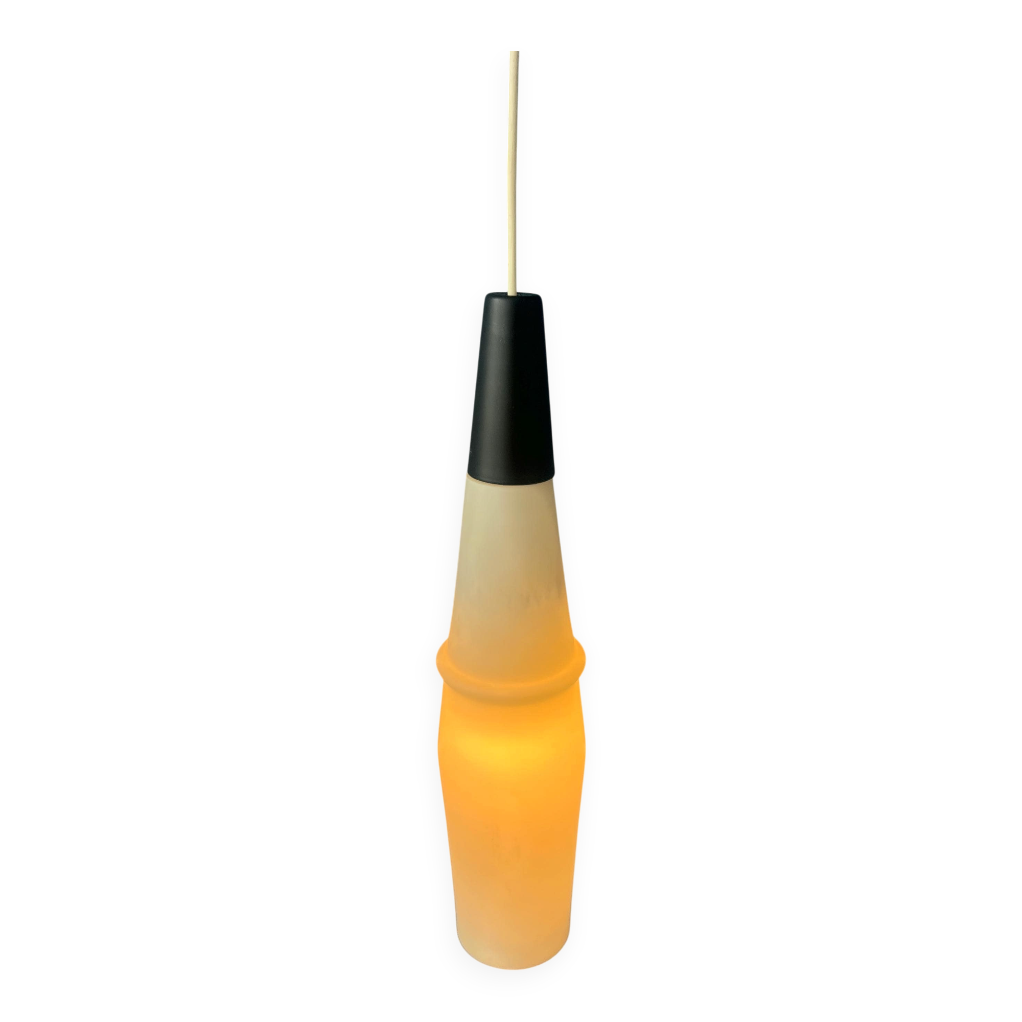 Suspension longue Mid-Century en verre opalin