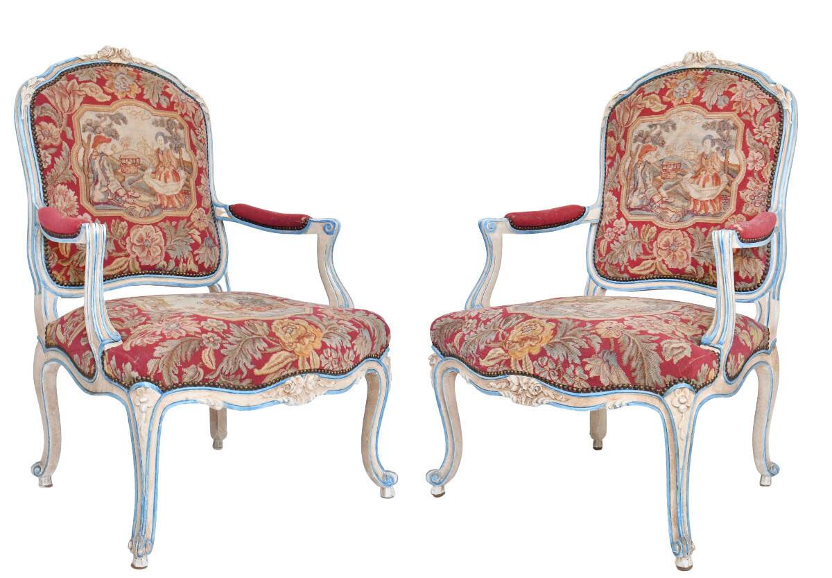 Pair of Louis XV style cabriolet armchairs