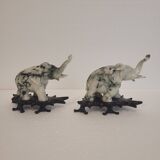 Pair of elephant paperweights, veined marble, 80s - France