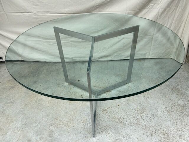 Large round table slab of stainless glass base