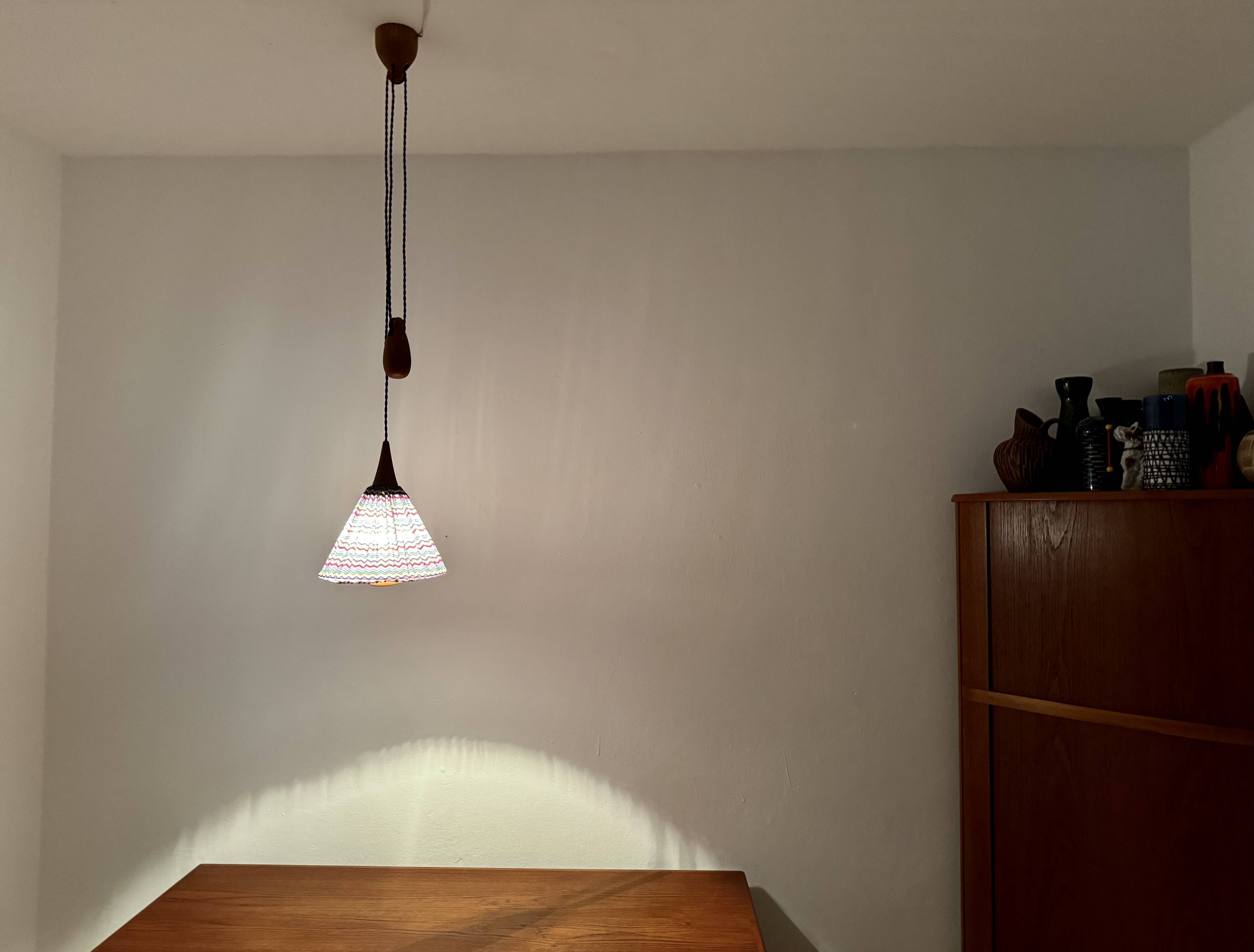 Oak Pendant Lamp with Counterweight by Uno and Östen Kristiansson