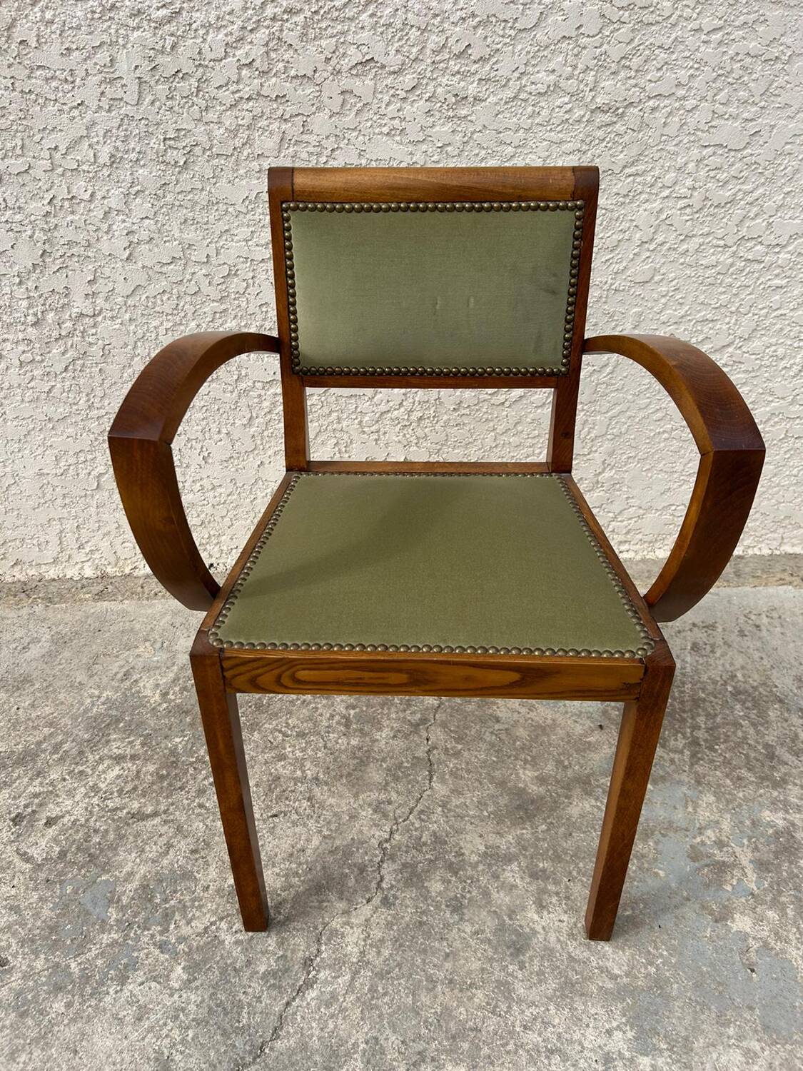 Pair of green velvet bridge armchairs