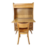 Vintage wood and rattan secretary