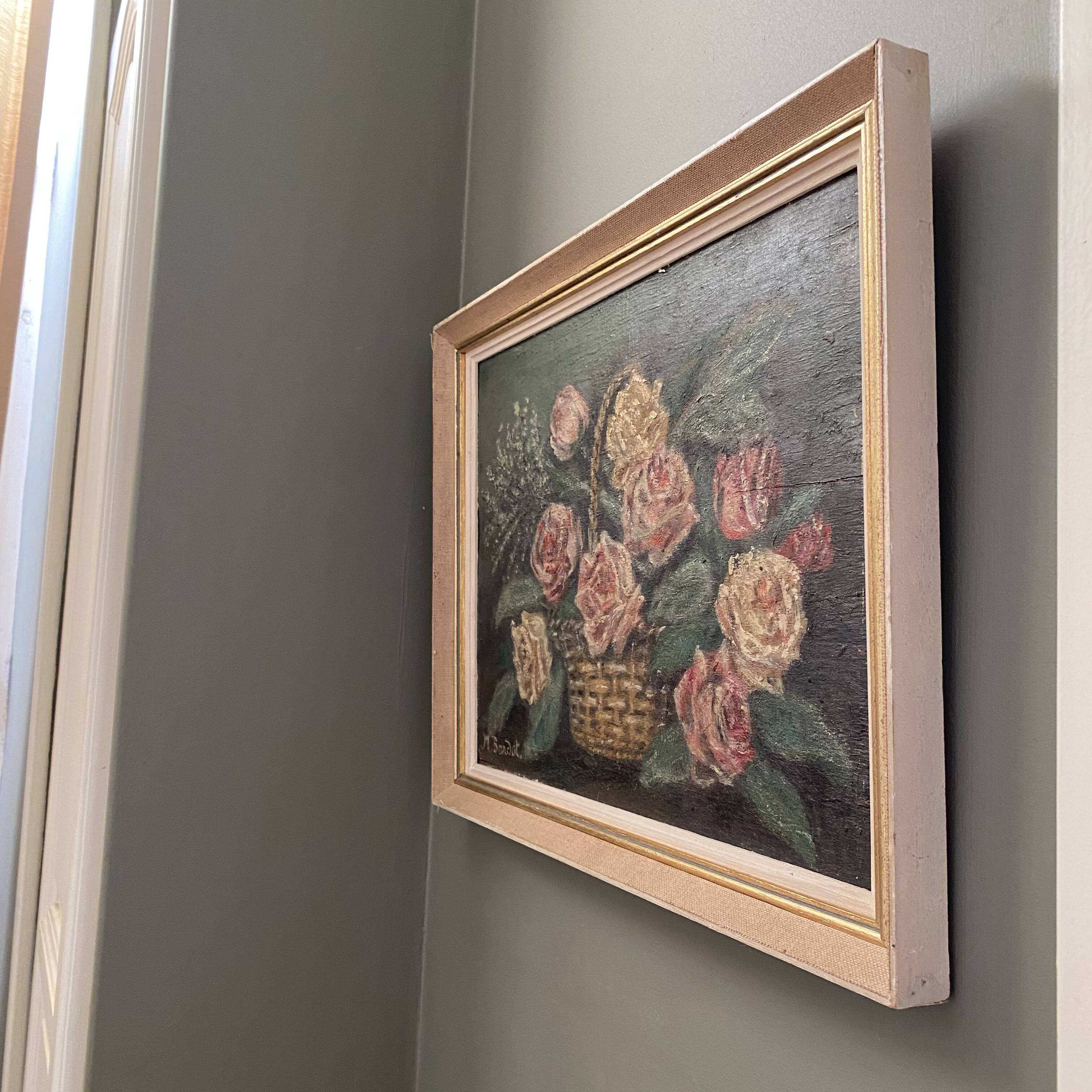 Peinture sur bois bouquet de roses signé