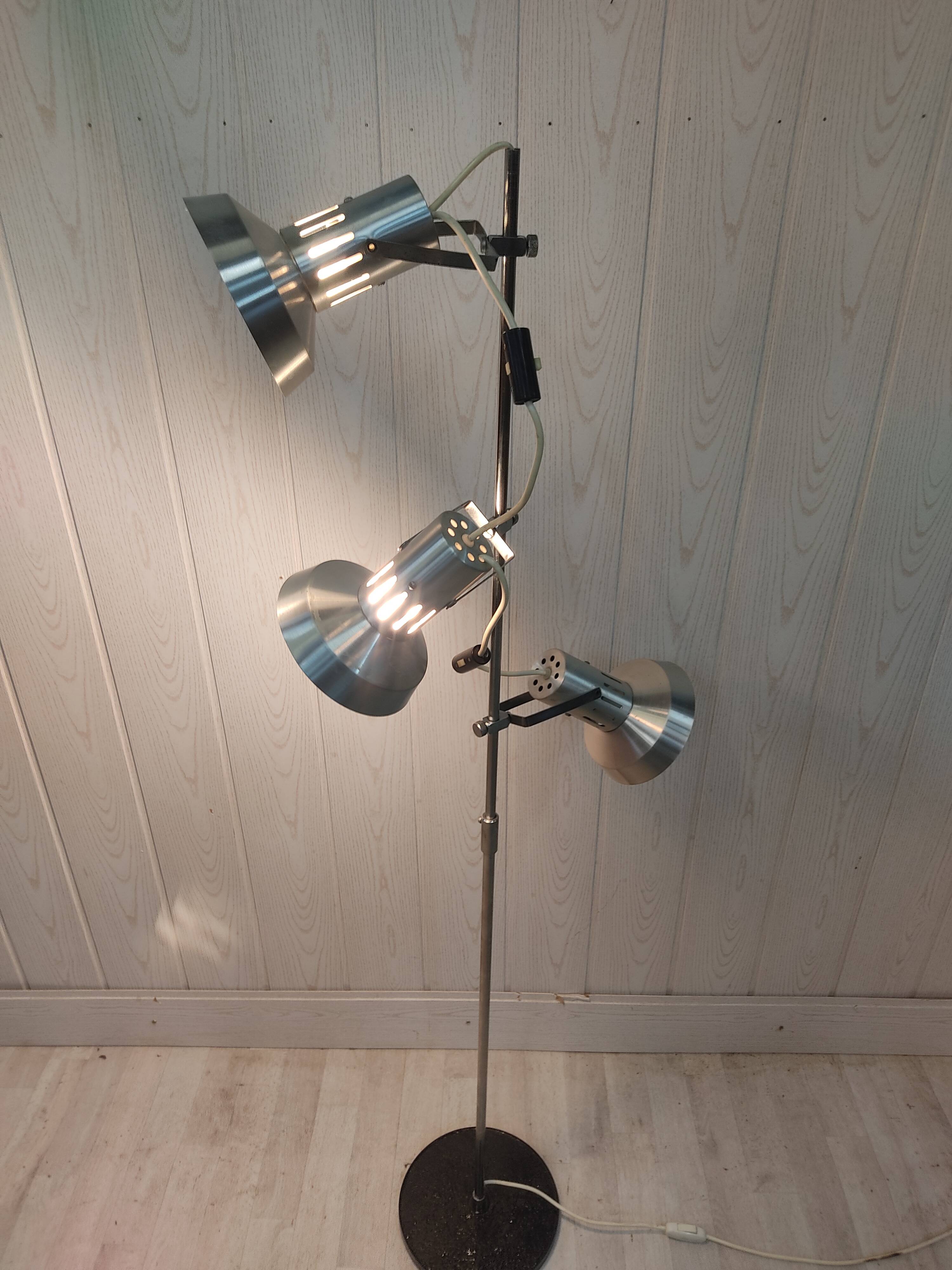 Floor lamp 3 spots vintage 70s chrome