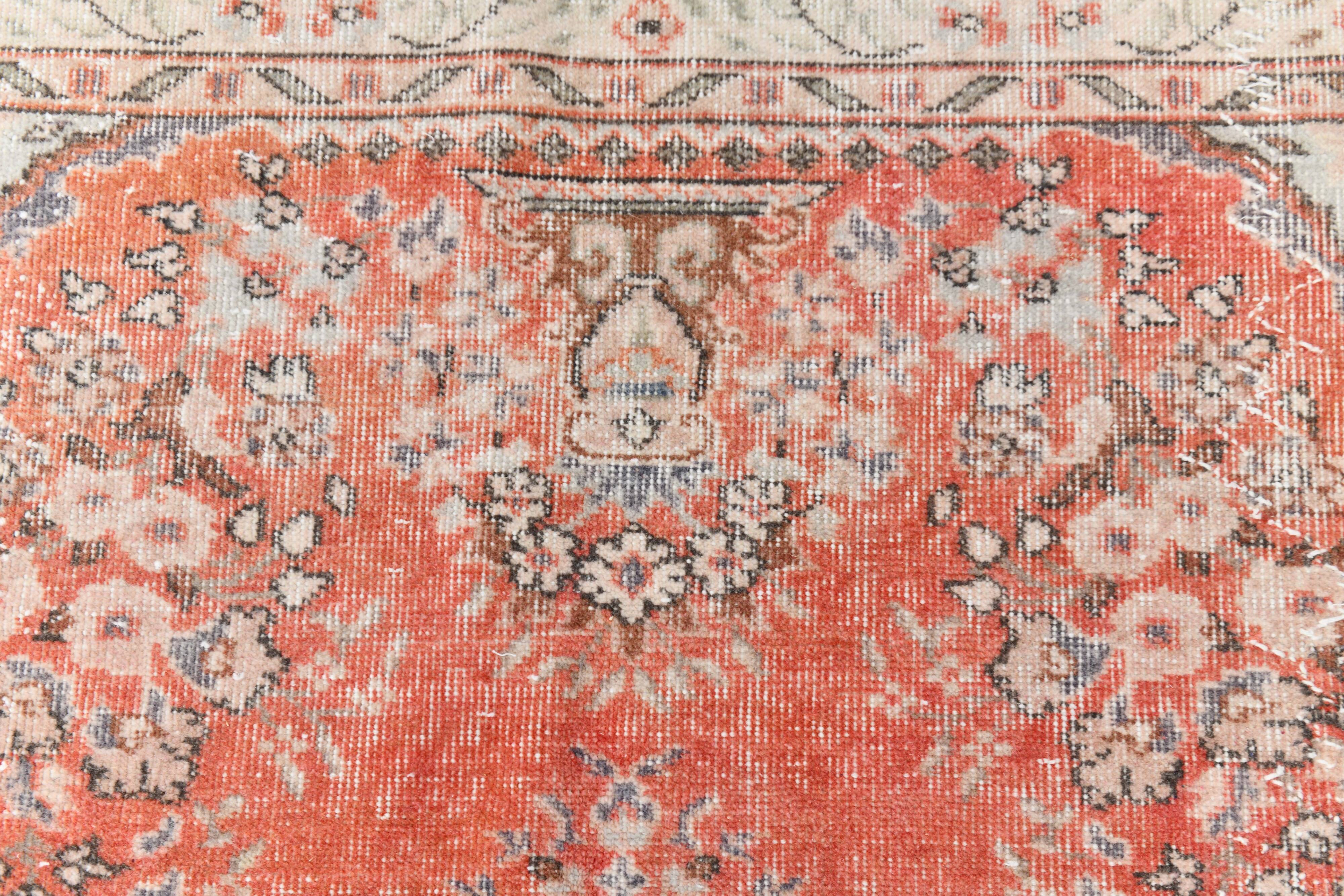 Tapis vintage anatolien tissé à la main en rose saumon, 206x392 cm