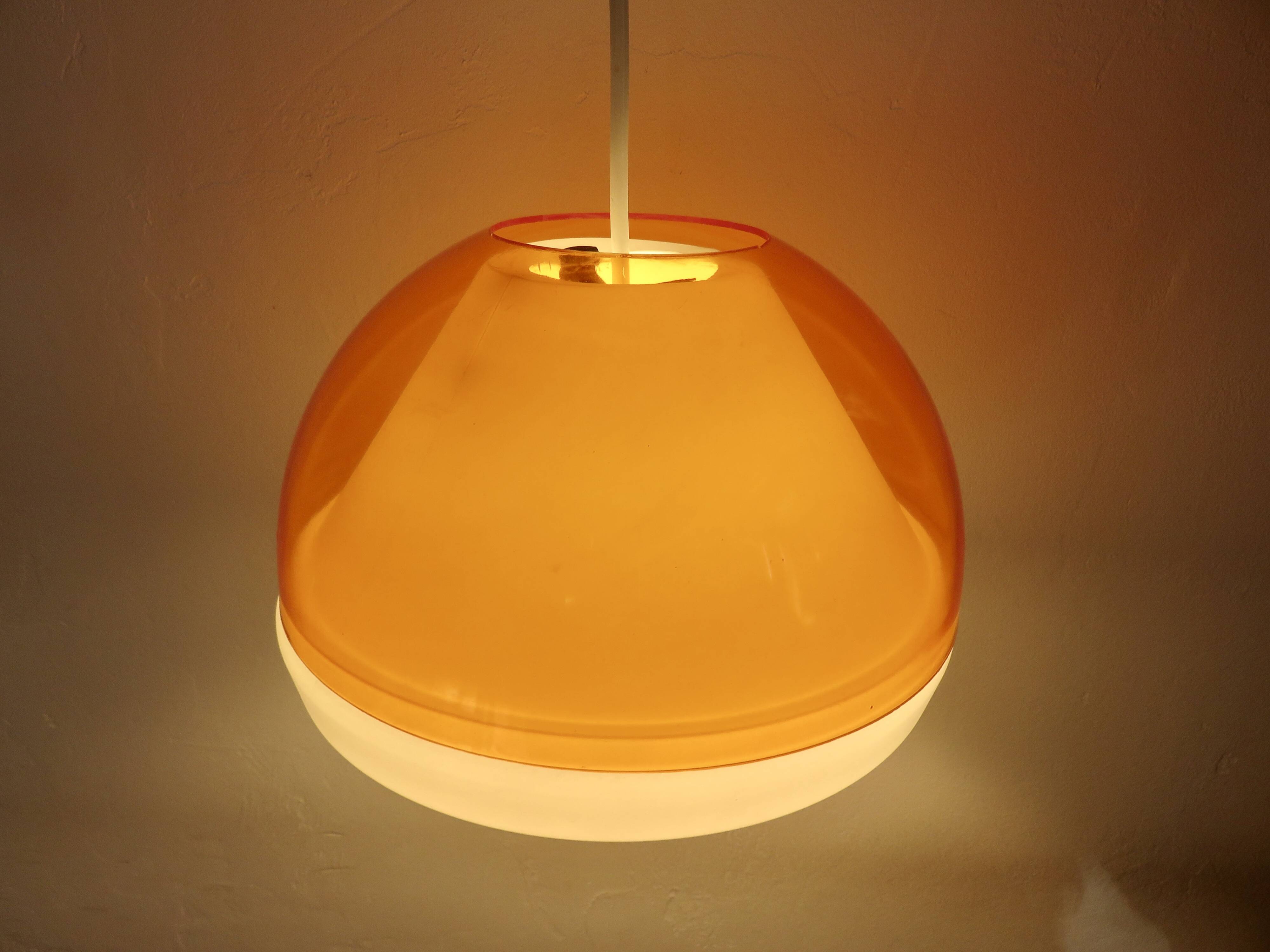 Orange plexiglass pendant light 1970