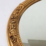 Large Antique Oval Gilt Mirror in Wood and Plaster, Belgium, 1900s