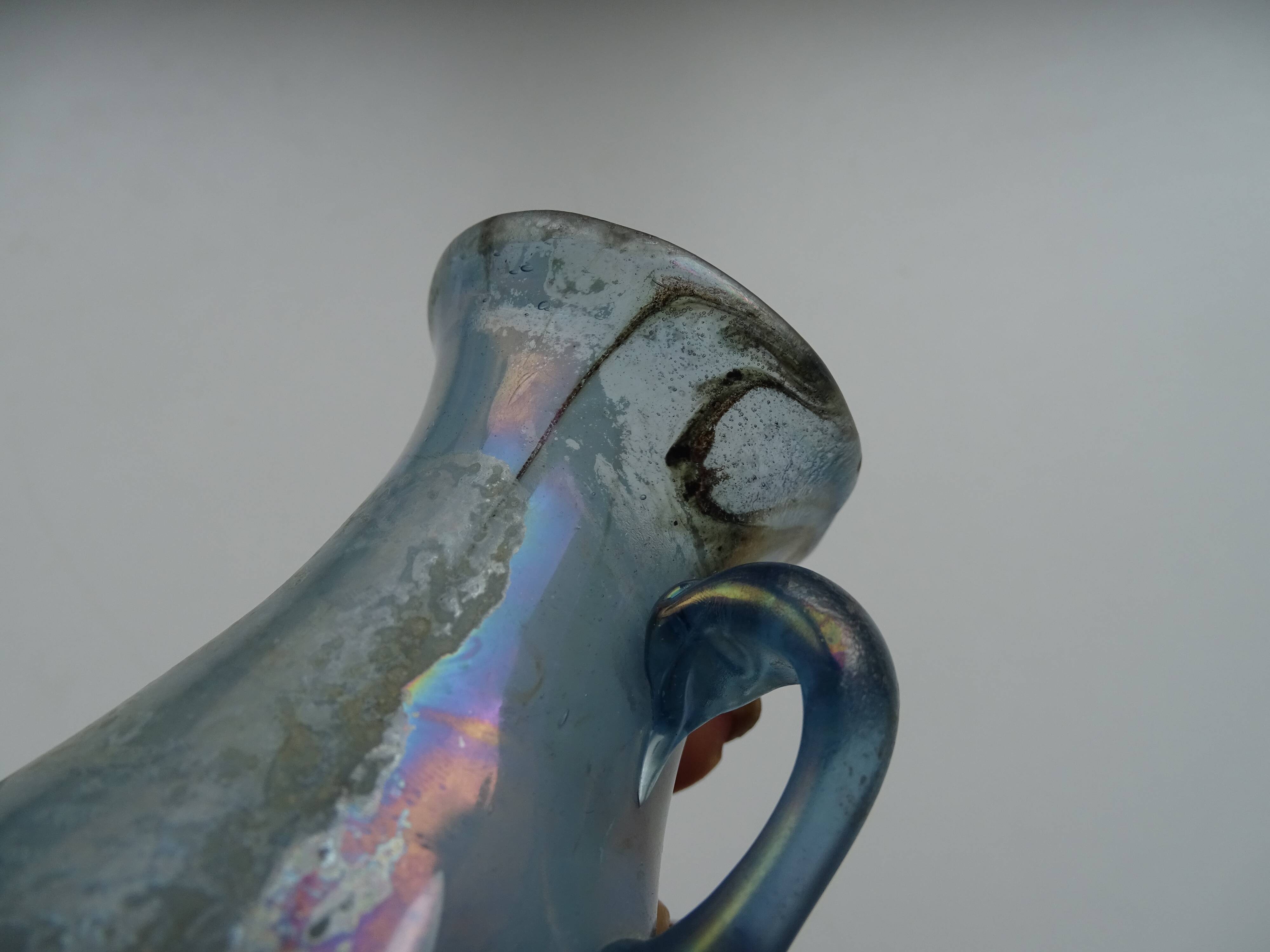 Vase with handle Scavo Seguso Vetri D'arte iridescent glass Murano 1950