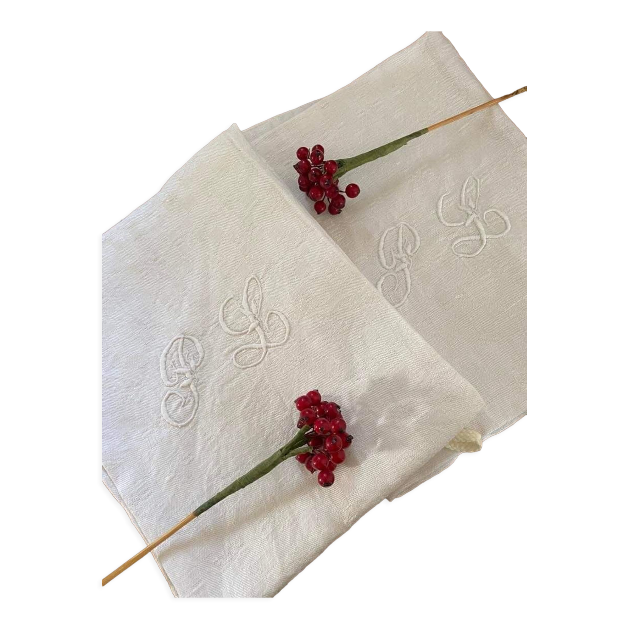 Damask cotton tea towels monogram LP.