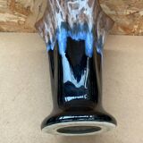 Antique Vallauris Style Ceramic Vase Black Blue Beige Vintage