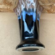 Antique Vallauris Style Ceramic Vase Black Blue Beige Vintage