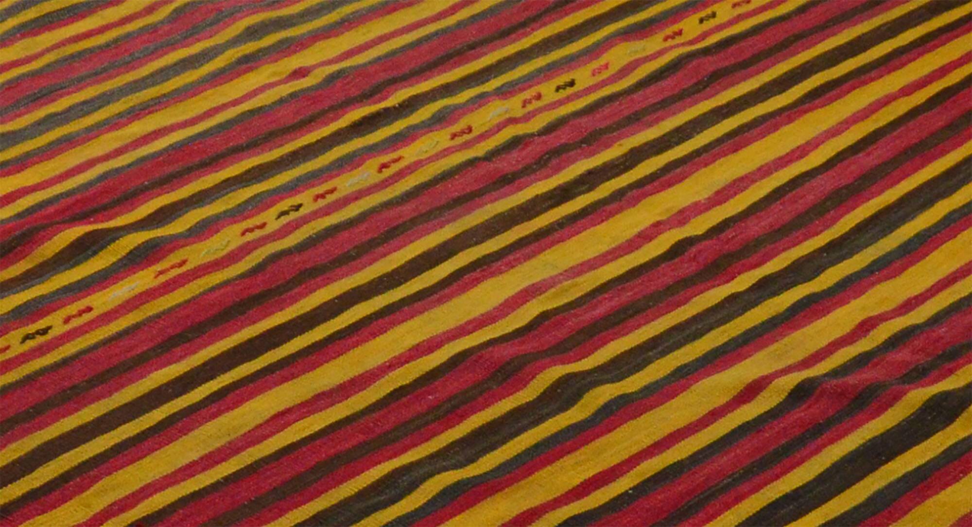 Grand Turkish Vintage Kilim Striped Red and Yellow 326 x 196 cm