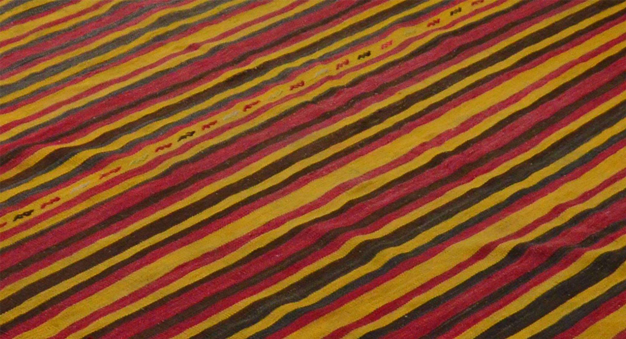 Grand Turkish Vintage Kilim Striped Red and Yellow 326 x 196 cm