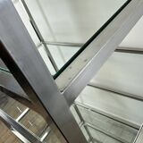 1980s stainless steel and glass bookcase shelf