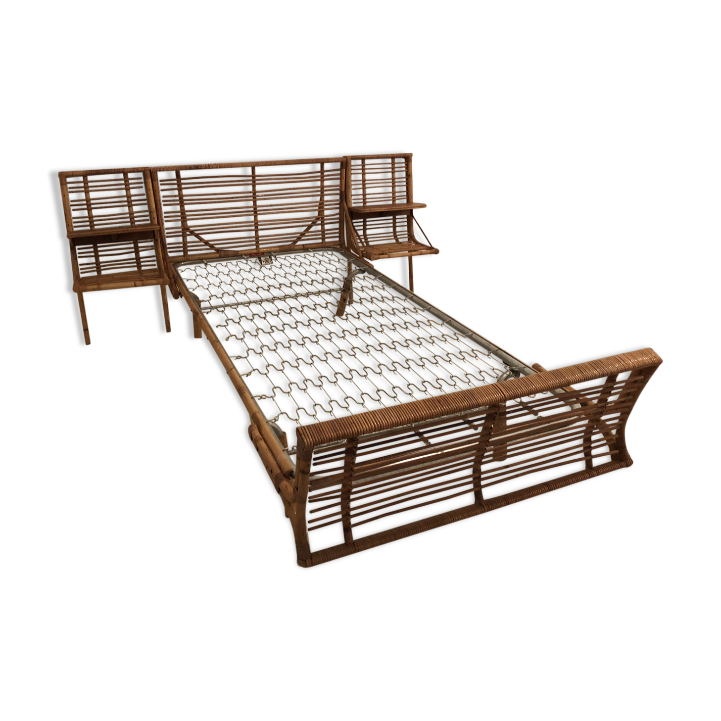 With integrated nightstands vintage rattan bed