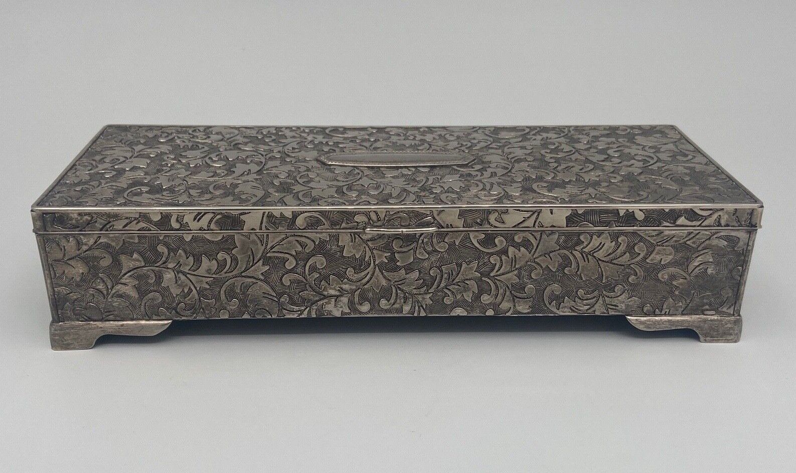 Silver metal jewelry box nineteenth compartmentalized work rich decor
