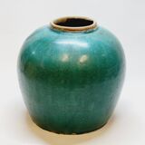 Antique Chinese Ginger Pot 1900 Green Blue Turquoise Enameled Ceramic